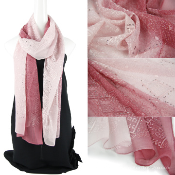 Cachecol de seda pura emboidery cor de duas cores com Sequins